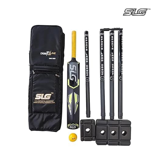 SLG Heavy Plastic Cricket Kit – Full Size | Durable Black Set with Bat, Stumps, Balls & Carry Bag | Ideal for Beginners & Training