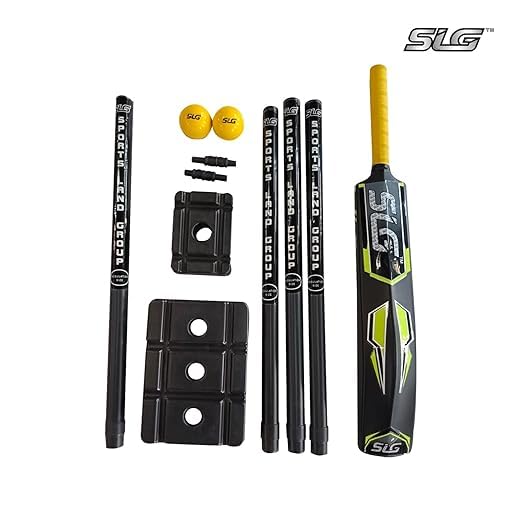 SLG Heavy Plastic Cricket Kit – Full Size | Durable Black Set with Bat, Stumps, Balls & Carry Bag | Ideal for Beginners & Training