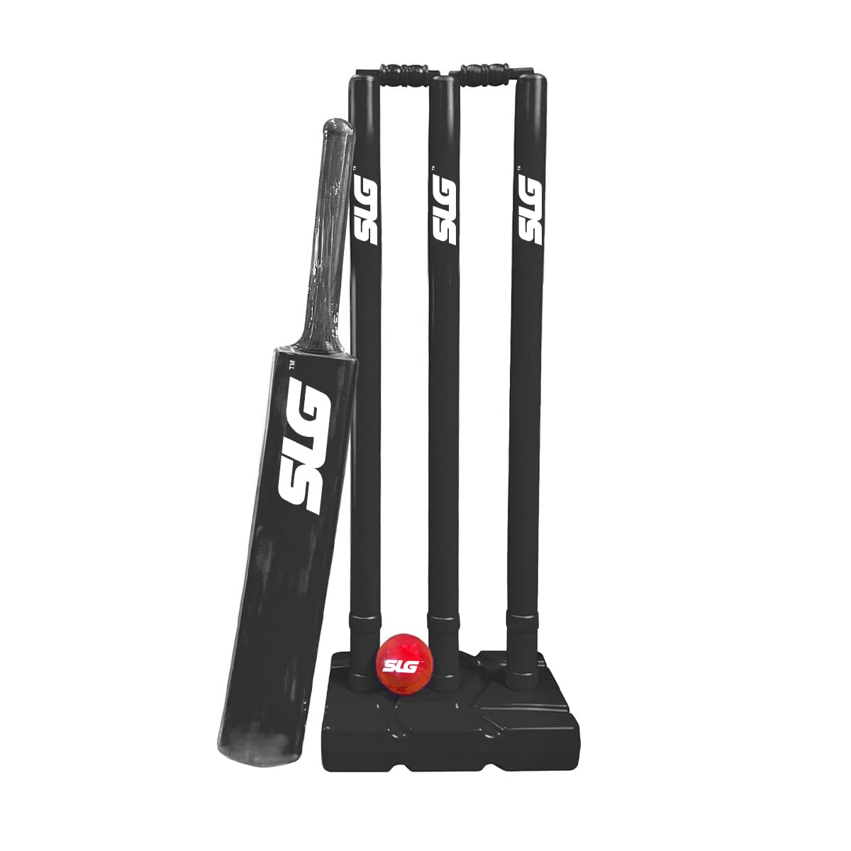 SLG Heavy Plastic Cricket Kit – Full Size | Durable Black Set with Bat, Stumps, Balls & Carry Bag | Ideal for Beginners & Training