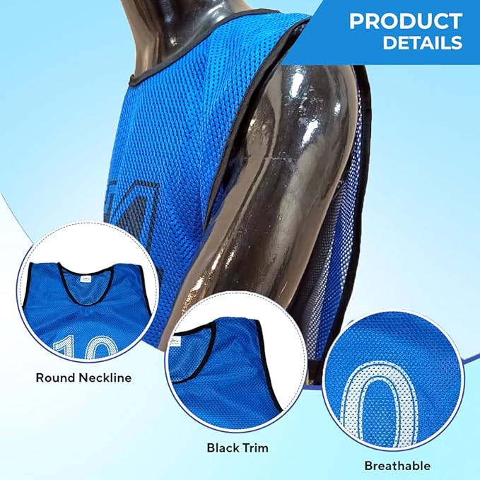 Training Bibs Scrimmage Vests Pennies | Set of 1 to 15 | Bright Blue Sports Pinnies | Lightweight Training Vests | Medium Size | Ideal for Soccer Basketball Football Team Sports