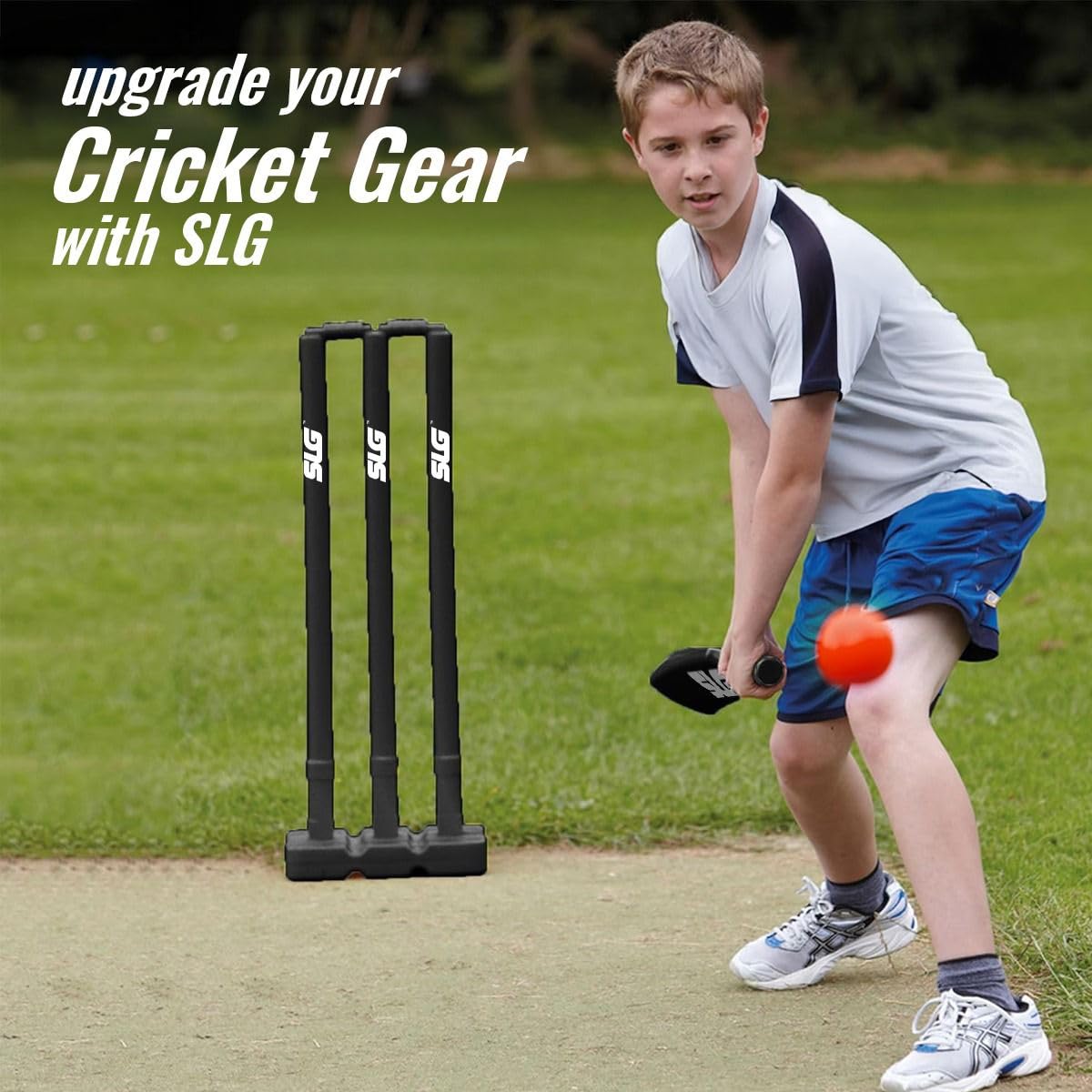 SLG Heavy Plastic Cricket Kit – Full Size | Durable Black Set with Bat, Stumps, Balls & Carry Bag | Ideal for Beginners & Training
