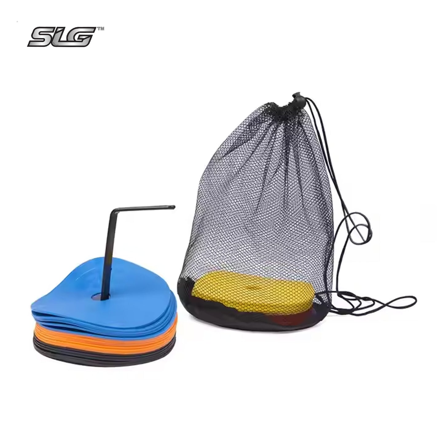 SLG Non-Slip 4" Rubber Agility Markers with Stand & Cary Bag Set of 50 | Flat Field Cones & Floor Dots for Soccer, Basketball, Football, Sports Training