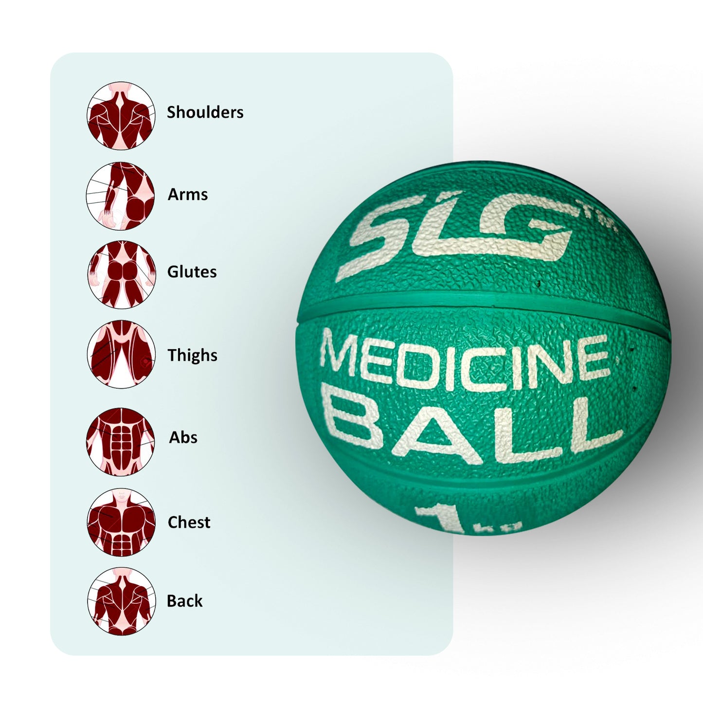 SLG Rubber Medicine/Exercise Ball -Upper & Lower Body Exercises |Fitness Ball for Strength, Balance & Core Workouts| Material:Rubber(Green, 1 kg)