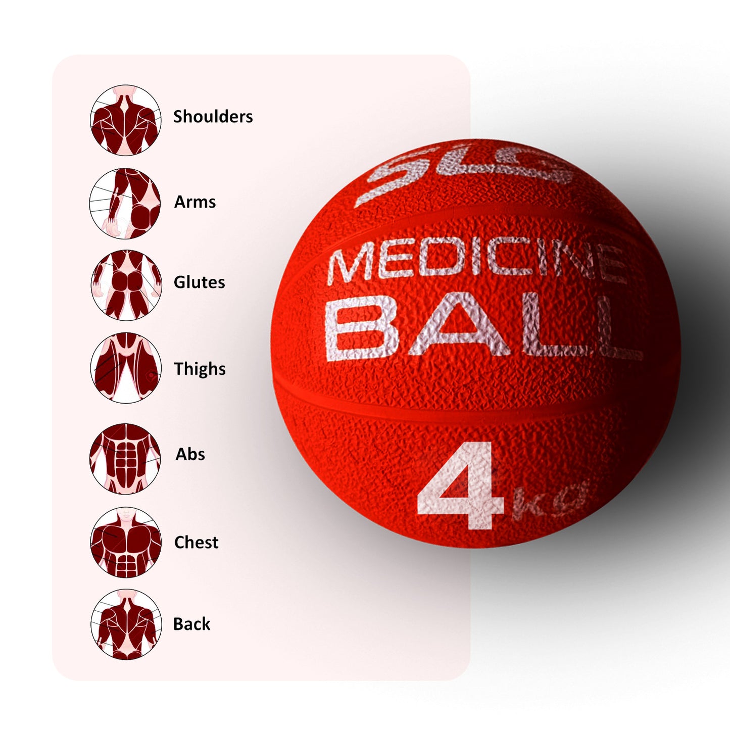 SLG Rubber Medicine/Exercise Ball -Upper & Lower Body Exercises |Fitness Ball for Strength, Balance & Core Workouts| Material:Rubber(Red, 4 Kg)