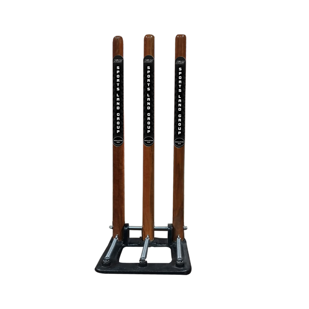 SLG Premium Sheesham Wood Cricket Stumps with Spring Back Mechanism – Natural Finish, Durable & Tournament-Grade