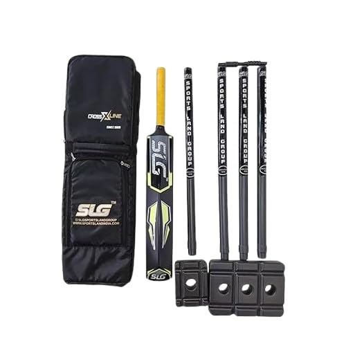 SLG Heavy Plastic Cricket Kit – Full Size | Durable Black Set with Bat, Stumps, Balls & Carry Bag | Ideal for Beginners & Training
