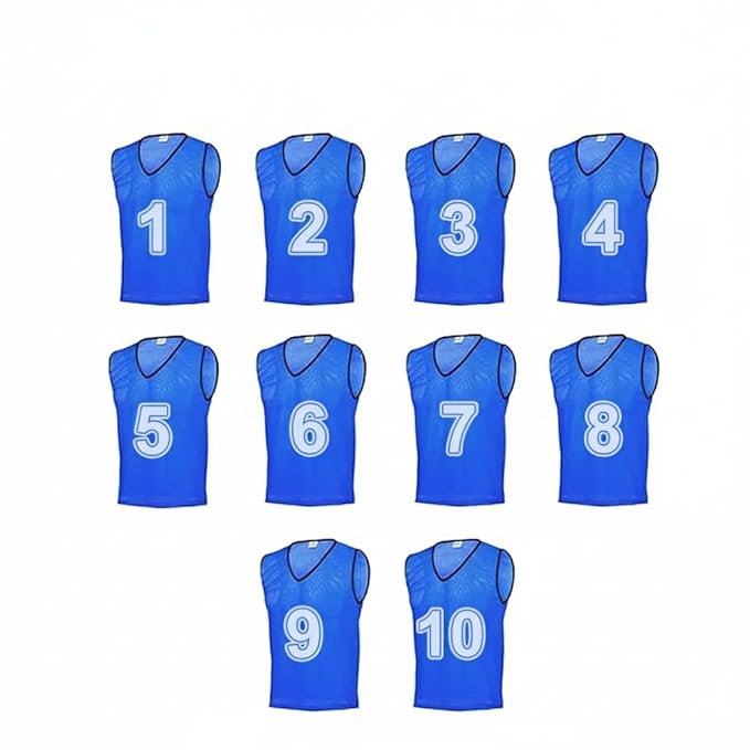 Training Bibs Scrimmage Vests Pennies | Set of 1 to 10 | Bright Blue Sports Pinnies | Lightweight Training Vests | Medium Size | Ideal for Soccer Basketball Football Team Sports