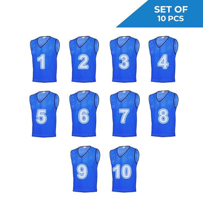 Training Bibs Scrimmage Vests Pennies | Set of 1 to 10 | Bright Blue Sports Pinnies | Lightweight Training Vests | Medium Size | Ideal for Soccer Basketball Football Team Sports