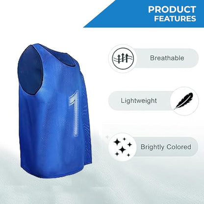 Training Bibs Scrimmage Vests Pennies | Set of 1 to 10 | Bright Blue Sports Pinnies | Lightweight Training Vests | Medium Size | Ideal for Soccer Basketball Football Team Sports