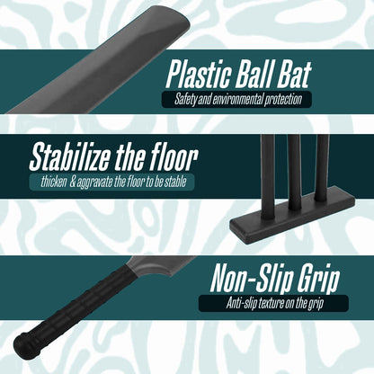 SLG Heavy Plastic Cricket Kit – Full Size | Durable Black Set with Bat, Stumps, Balls & Carry Bag | Ideal for Beginners & Training