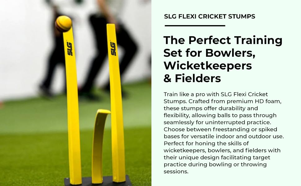 SLG Flexible Cricket Triple Stump with Base – Durable Training Equipment for Bowling & Fielding Practice (Pack of 1)