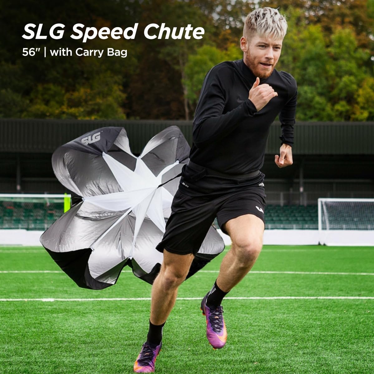 SLG 48" Sprint Training Parachute – Speed & Agility Resistance Chute for Explosive Acceleration Workouts – Black Nylon