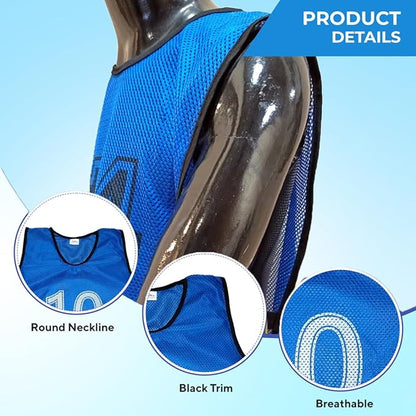 Training Bibs Scrimmage Vests Pennies | Set of 1 to 15 | Bright Blue Sports Pinnies | Lightweight Training Vests | Medium Size | Ideal for Soccer Basketball Football Team Sports