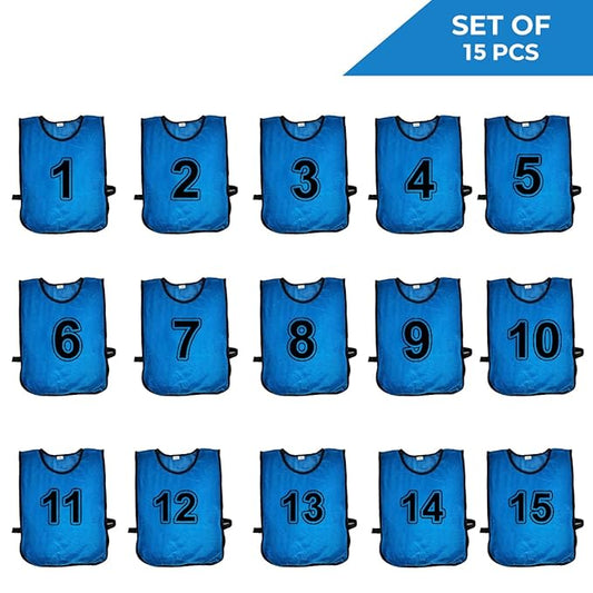 Training Bibs Scrimmage Vests Pennies | Set of 1 to 15 | Bright Blue Sports Pinnies | Lightweight Training Vests | Medium Size | Ideal for Soccer Basketball Football Team Sports