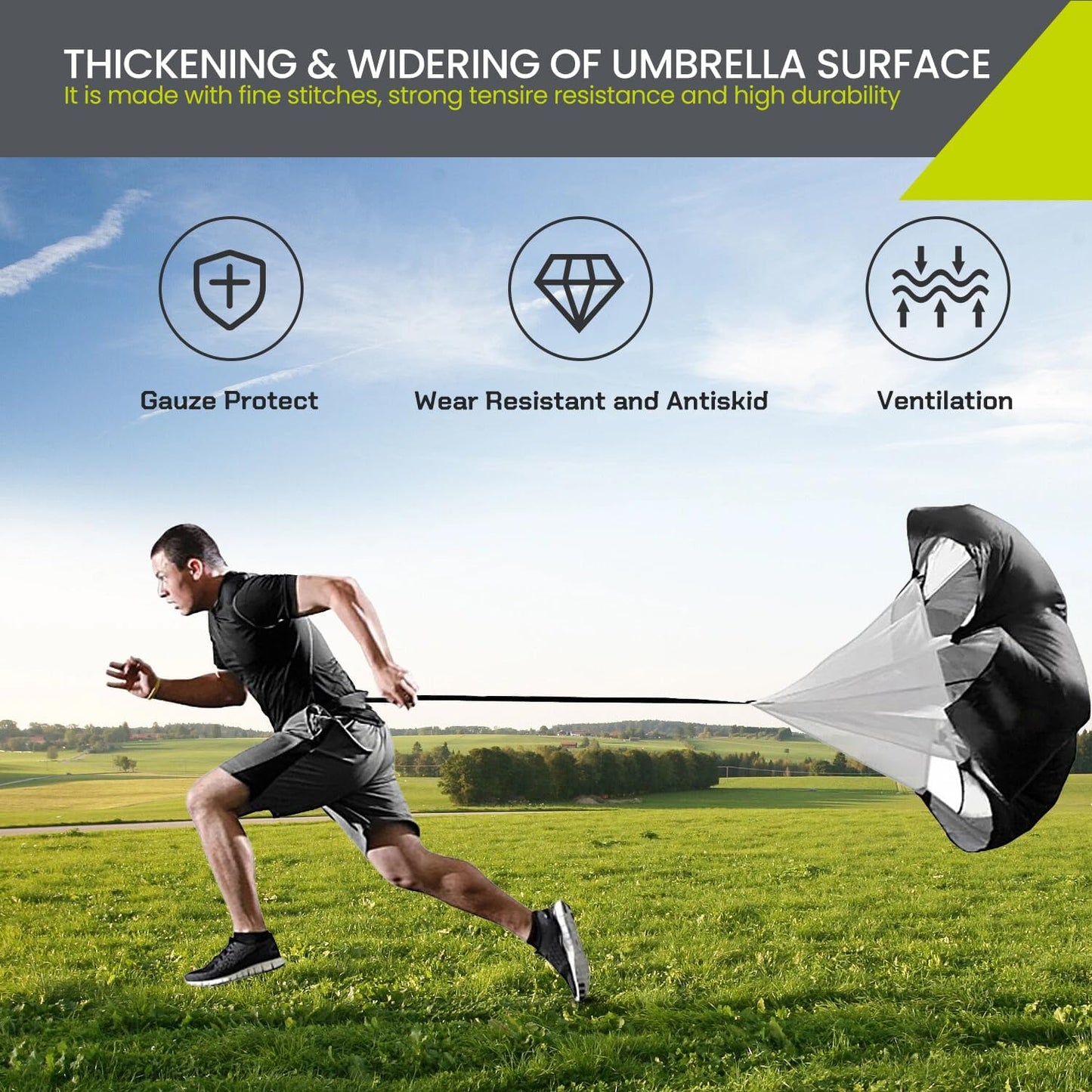 SLG 48" Sprint Training Parachute – Speed & Agility Resistance Chute for Explosive Acceleration Workouts – Black Nylon