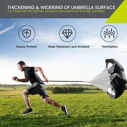 SLG 48" Sprint Training Parachute – Speed & Agility Resistance Chute for Explosive Acceleration Workouts – Black Nylon