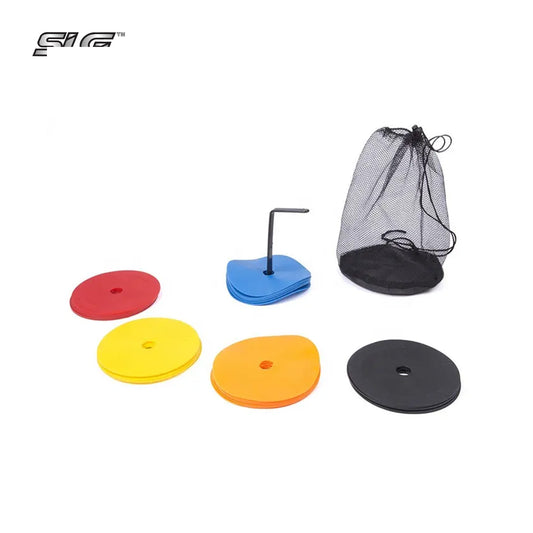 SLG Non-Slip 4" Rubber Agility Markers with Stand & Cary Bag Set of 50 | Flat Field Cones & Floor Dots for Soccer, Basketball, Football, Sports Training