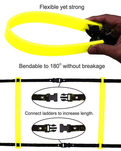 SLG Agility Training Ladder 4 Meter with Adjustable Rungs – Fluorescent Yellow Speed Ladder for Sports Fitness Footwork Exercise