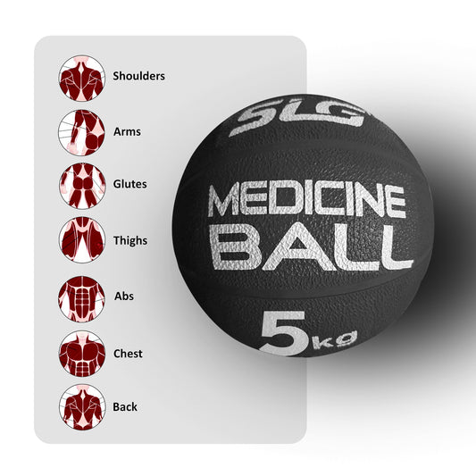SLG Rubber Medicine/Exercise Ball -Upper & Lower Body Exercises |Fitness Ball for Strength, Balance & Core Workouts| Material:Rubber(Black, 5 Kg)