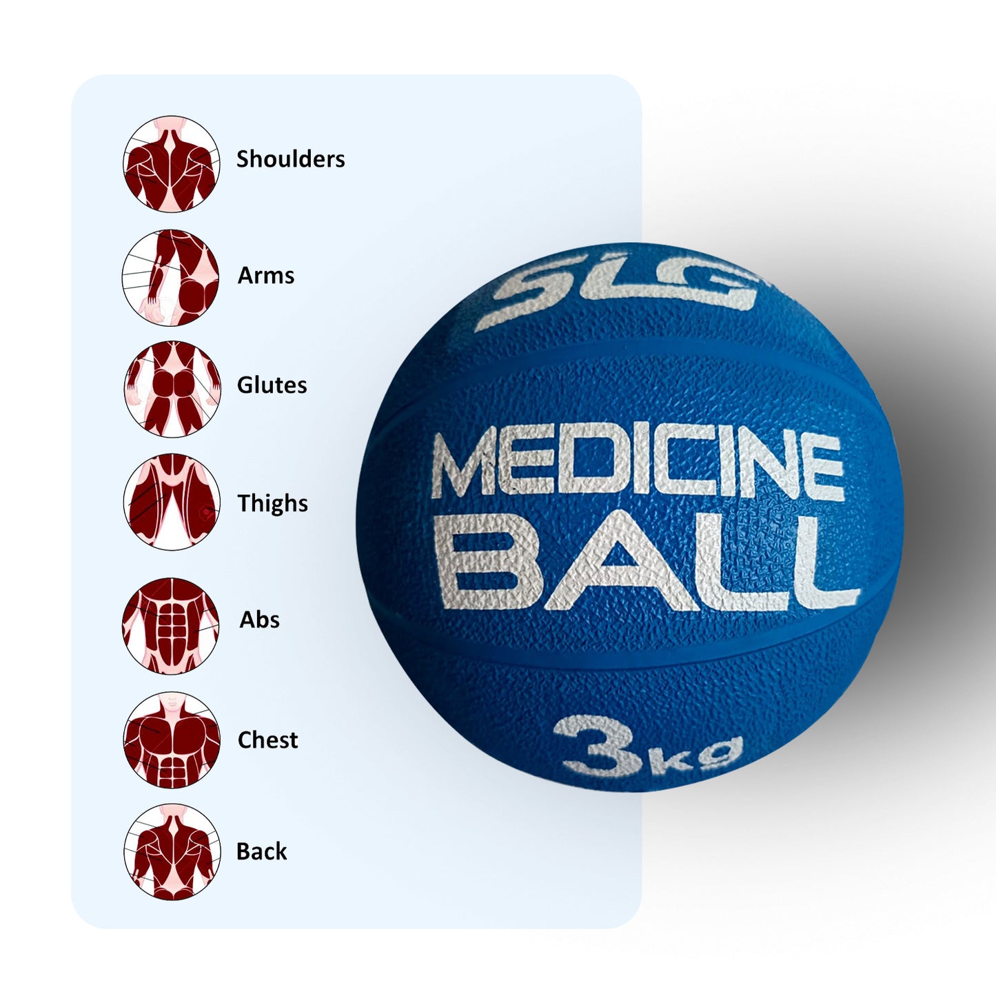 SLG Rubber Medicine/Exercise Ball -Upper & Lower Body Exercises |Fitness Ball for Strength, Balance & Core Workouts| Material:Rubber(Blue, 3 Kg)